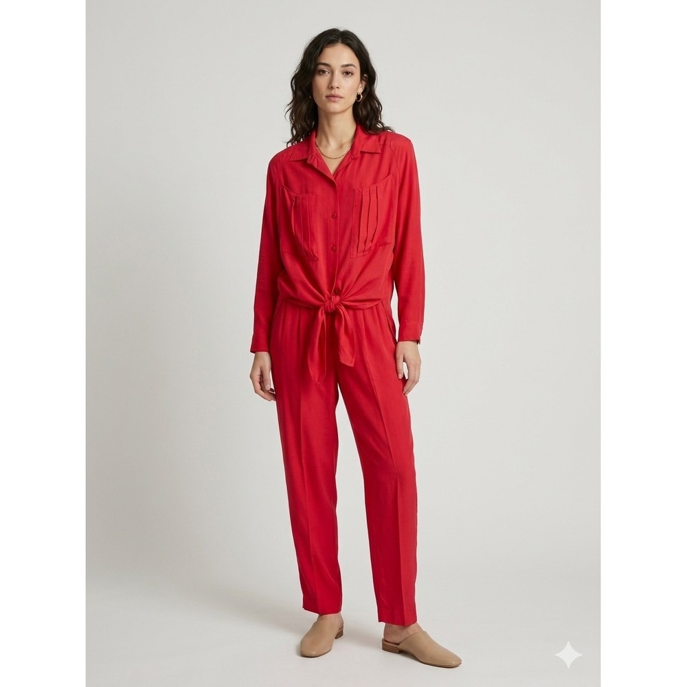 Secrets Women's 8 Red Vintage 2 Piece Pant Set Rayon Shirt Pants Made In USA